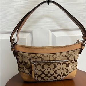 Coach Signature Monogram Shoulder Bag Tan Brown Canvas & Leather - Vintage Y2K